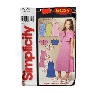 Simplicity 5650 Sewing Pattern Size A 7-14 Girls Jacket & Dress Or Jumper UNCUT